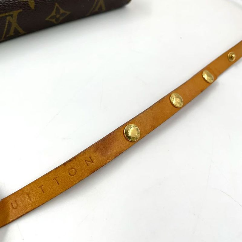 Louis Vuitton Pochette Twin PM Monogram Leather × PVC Brown Shoulder Bag Gold