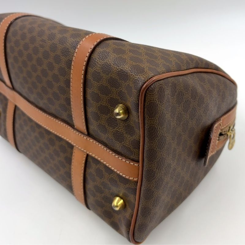 Celine Macadam Pattern Mini Boston Leather X PVC Brown X Light Brown