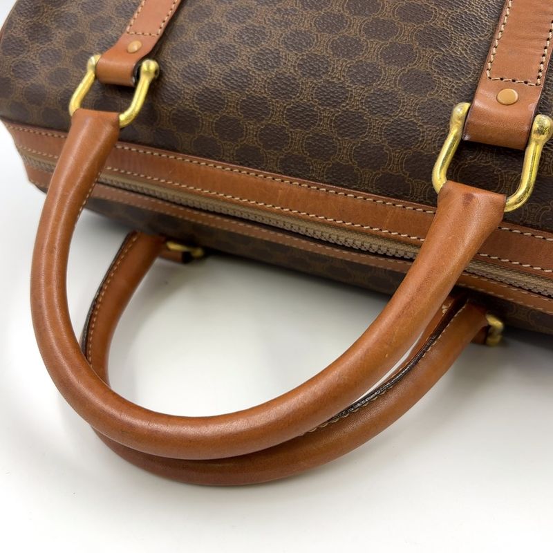 Celine Macadam Pattern Mini Boston Leather X PVC Brown X Light Brown