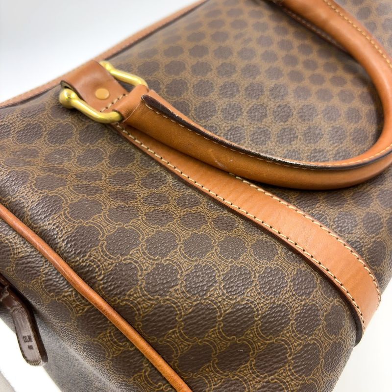 Celine Macadam Pattern Mini Boston Leather X PVC Brown X Light Brown