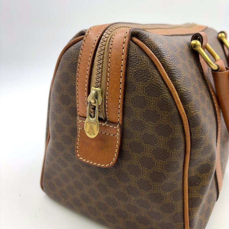 Celine Macadam Pattern Mini Boston Leather X PVC Brown X Light Brown