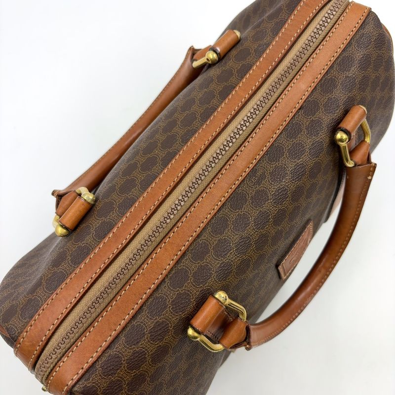 Celine Macadam Pattern Mini Boston Leather X PVC Brown X Light Brown