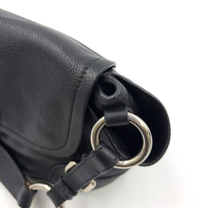 Prada Triangle Logo Plate One Shoulder Leather Black Handbag Silver