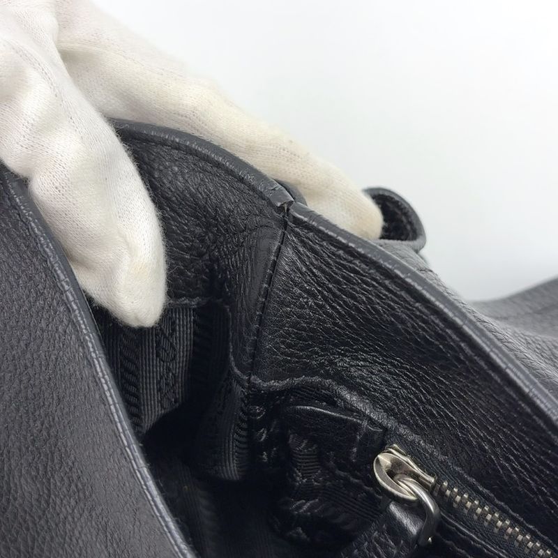 Prada Triangle Logo Plate One Shoulder Leather Black Handbag Silver