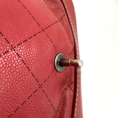 Chanel Matelasse Double Chain Serial No 17 Caviar Skin Red Shoulder Bag Silver