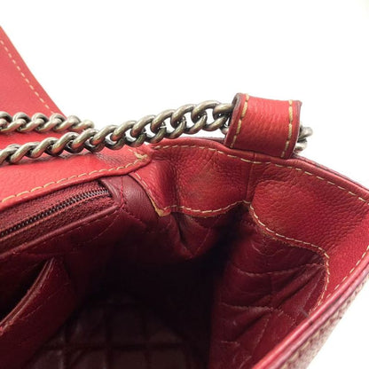 Chanel Matelasse Double Chain Serial No 17 Caviar Skin Red Shoulder Bag Silver