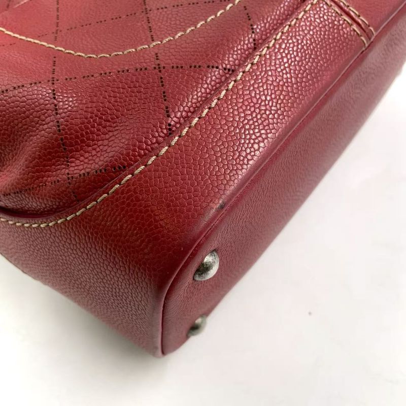 Chanel Matelasse Double Chain Serial No 17 Caviar Skin Red Shoulder Bag Silver