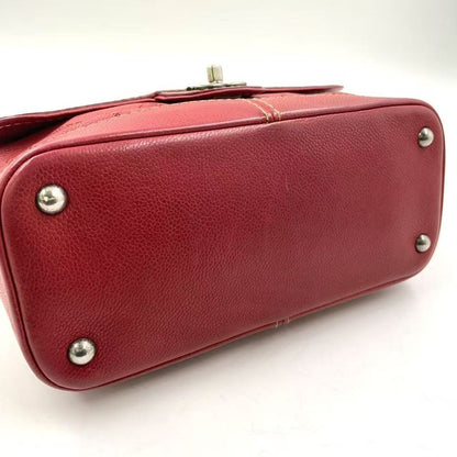 Chanel Matelasse Double Chain Serial No 17 Caviar Skin Red Shoulder Bag Silver