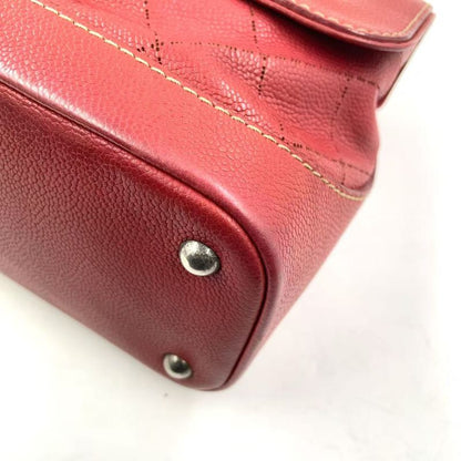 Chanel Matelasse Double Chain Serial No 17 Caviar Skin Red Shoulder Bag Silver