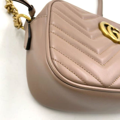 Gucci GG Marmont Quilted Small Chain Leather Beige Shoulder Bag Gold 447632