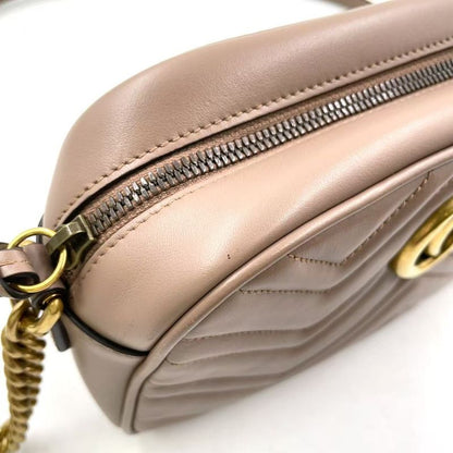 Gucci GG Marmont Quilted Small Chain Leather Beige Shoulder Bag Gold 447632