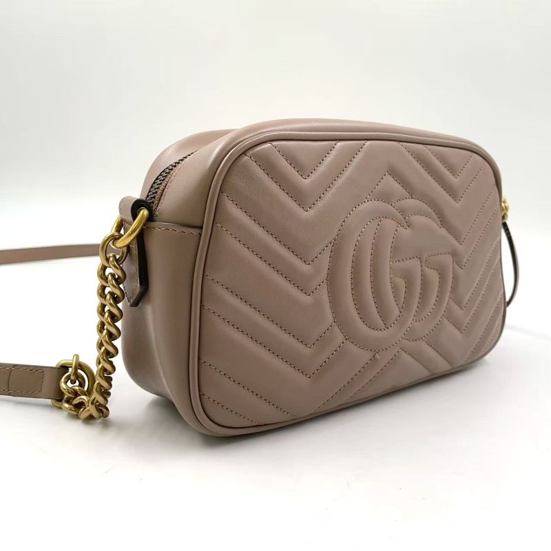 Gucci GG Marmont Quilted Small Chain Leather Beige Shoulder Bag Gold 447632