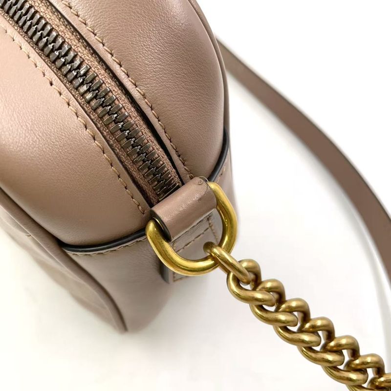Gucci GG Marmont Quilted Small Chain Leather Beige Shoulder Bag Gold 447632