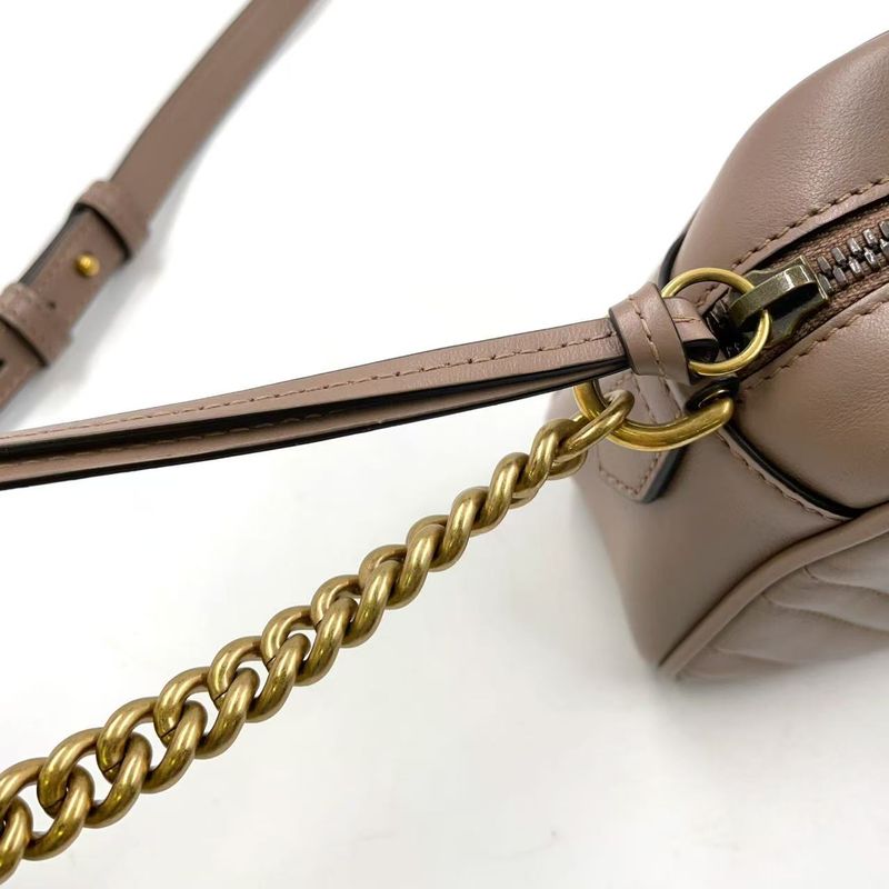 Gucci GG Marmont Quilted Small Chain Leather Beige Shoulder Bag Gold 447632