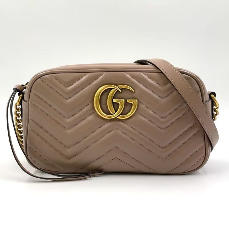 Gucci GG Marmont Quilted Small Chain Leather Beige Shoulder Bag Gold 447632