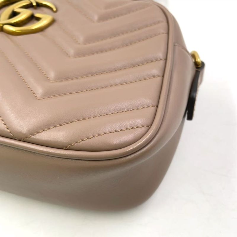 Gucci GG Marmont Quilted Small Chain Leather Beige Shoulder Bag Gold 447632