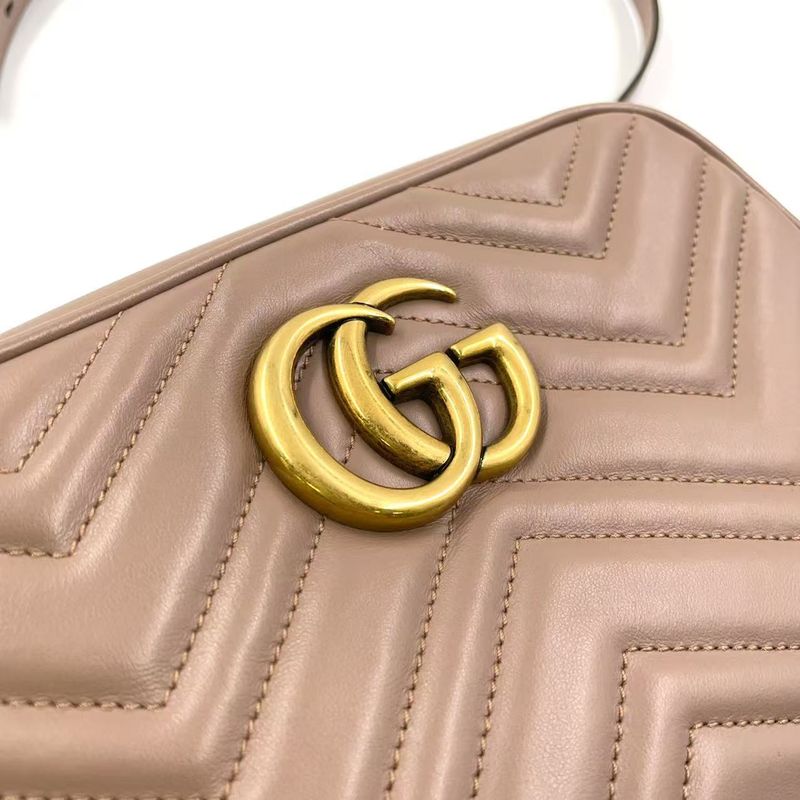 Gucci GG Marmont Quilted Small Chain Leather Beige Shoulder Bag Gold 447632