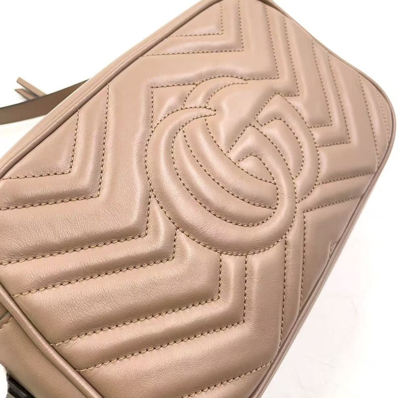 Gucci GG Marmont Quilted Small Chain Leather Beige Shoulder Bag Gold 447632