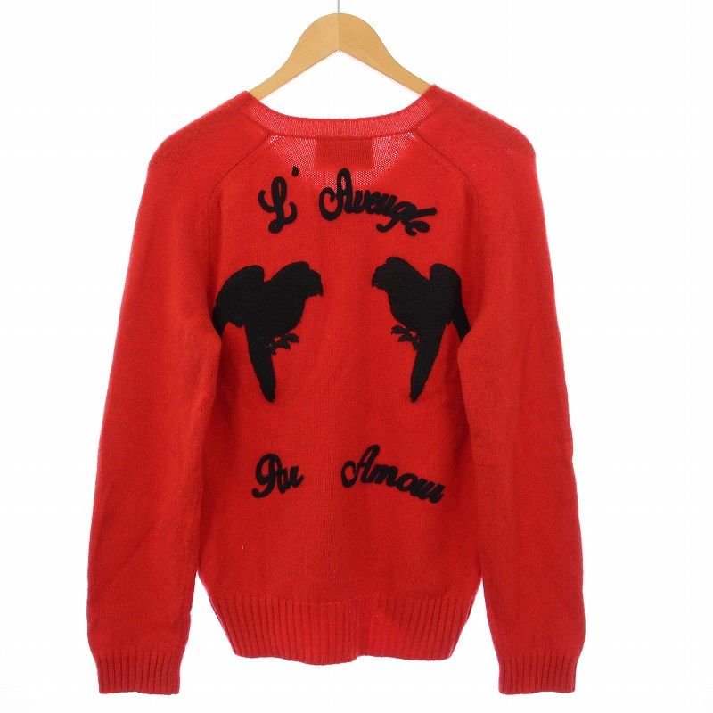 Gucci Knit Sweater Long Sleeves V-neck Logo Embroidery Wool Cashmere Blend Red