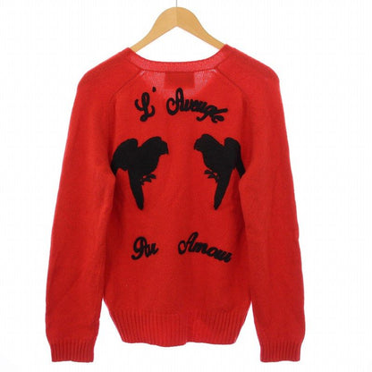 Gucci Knit Sweater Long Sleeves V-neck Logo Embroidery Wool Cashmere Blend Red