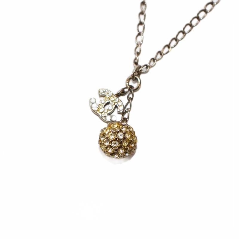 Chanel Coco Mark Necklace Pendant Mirror Ball Silver Color KH - OH