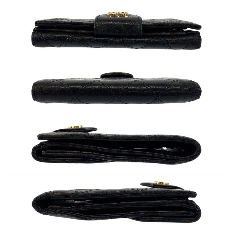 Chanel Bicolore Coco Mark Black Gold Hardware Lambskin Fold Wallet Compact
