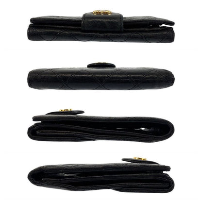 Chanel Bicolore Coco Mark Black Gold Hardware Lambskin Fold Wallet Compact