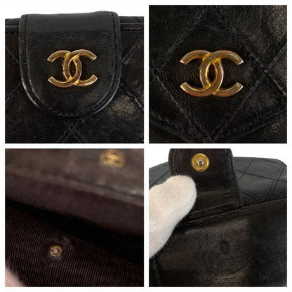 Chanel Bicolore Coco Mark Black Gold Hardware Lambskin Fold Wallet Compact