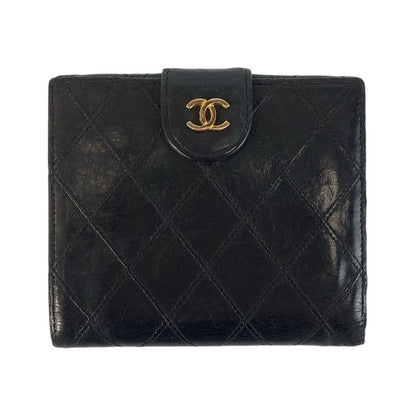 Chanel Bicolore Coco Mark Black Gold Hardware Lambskin Fold Wallet Compact