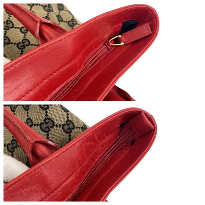 Gucci Red Beige Navy Silver Hardware GG Canvas/leather 002119 Tote Handbag