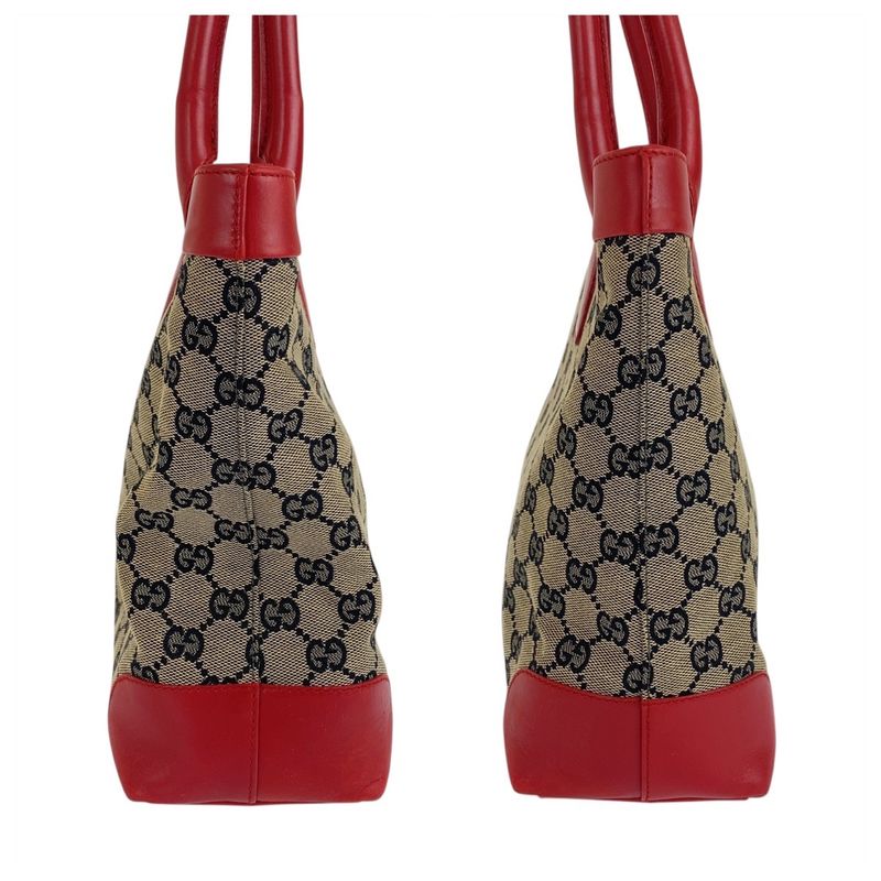 Gucci Red Beige Navy Silver Hardware GG Canvas/leather 002119 Tote Handbag