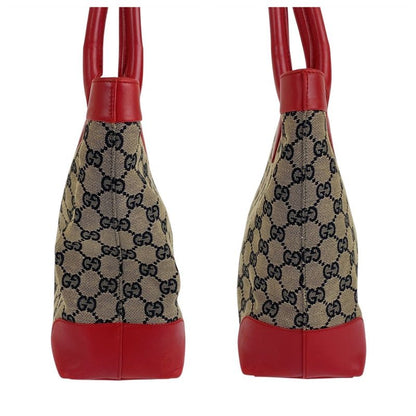 Gucci Red Beige Navy Silver Hardware GG Canvas/leather 002119 Tote Handbag