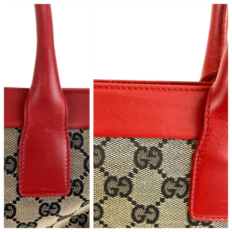 Gucci Red Beige Navy Silver Hardware GG Canvas/leather 002119 Tote Handbag