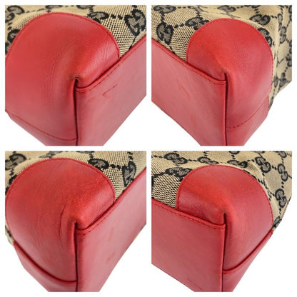 Gucci Red Beige Navy Silver Hardware GG Canvas/leather 002119 Tote Handbag