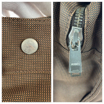 Hermes Her Line MM Brown Silver Hardware Canvas Tote Handbag Ladies 505870