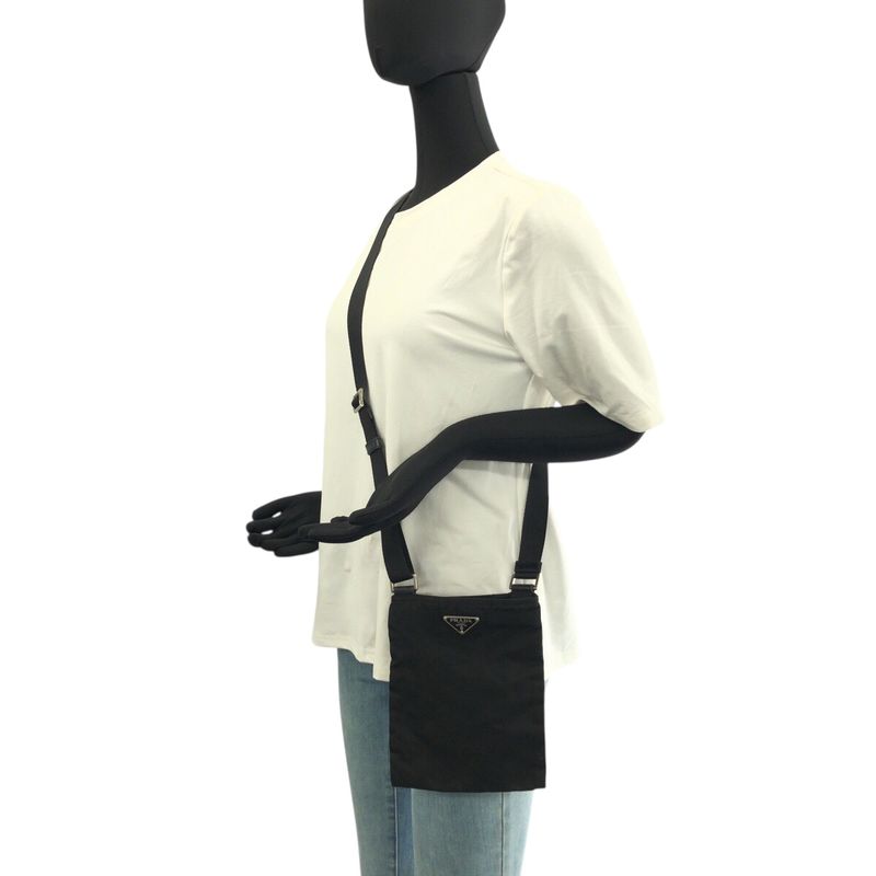 Prada Tessuto Triangle Logo Plate Black Silver Hardware Nylon Shoulder Bag