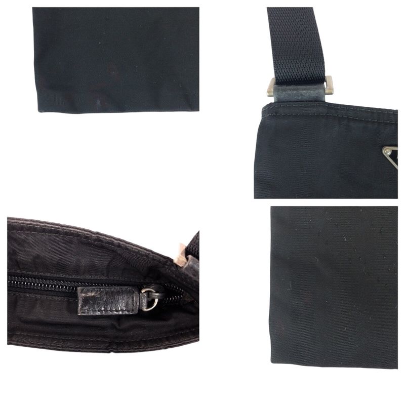 Prada Tessuto Triangle Logo Plate Black Silver Hardware Nylon Shoulder Bag
