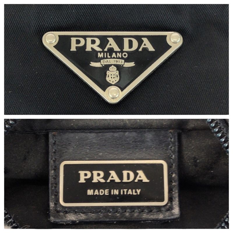 Prada Tessuto Triangle Logo Plate Black Silver Hardware Nylon Shoulder Bag