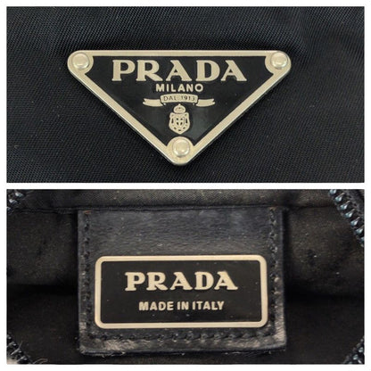 Prada Tessuto Triangle Logo Plate Black Silver Hardware Nylon Shoulder Bag