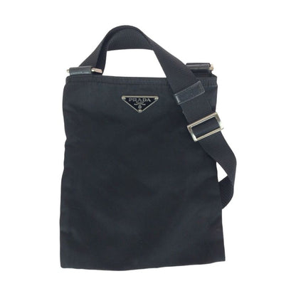 Prada Tessuto Triangle Logo Plate Black Silver Hardware Nylon Shoulder Bag