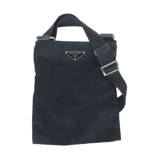 Prada Tessuto Triangle Logo Plate Black Silver Hardware Nylon Shoulder Bag
