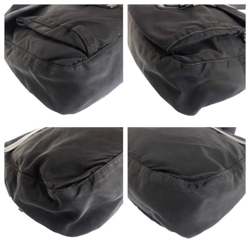 Prada Tessuto Triangle Logo Plate Black Silver Hardware Shoulder Bag Messenger