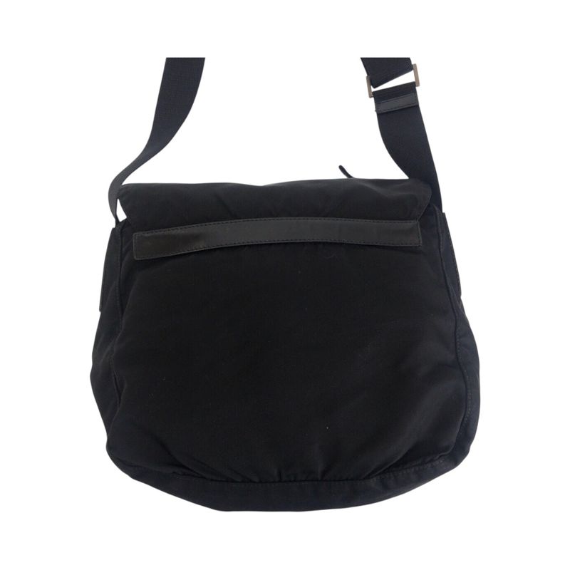 Prada Tessuto Triangle Logo Plate Black Silver Hardware Shoulder Bag Messenger