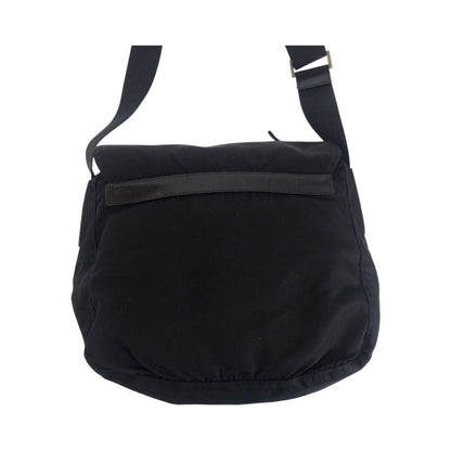 Prada Tessuto Triangle Logo Plate Black Silver Hardware Shoulder Bag Messenger