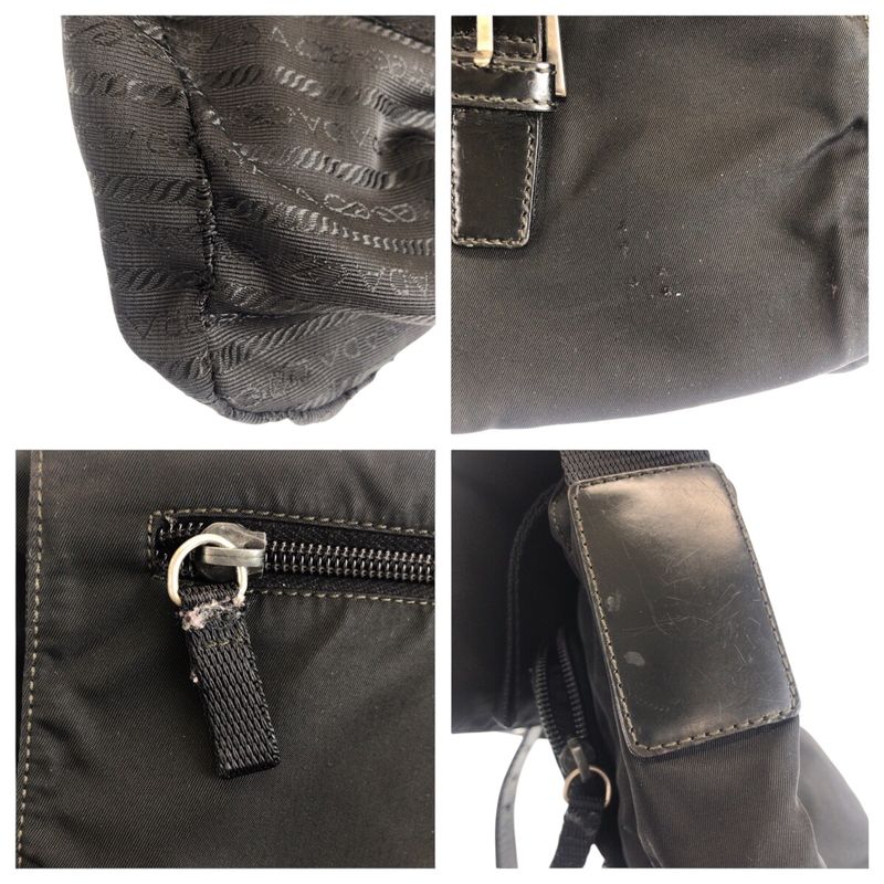 Prada Tessuto Triangle Logo Plate Black Silver Hardware Shoulder Bag Messenger