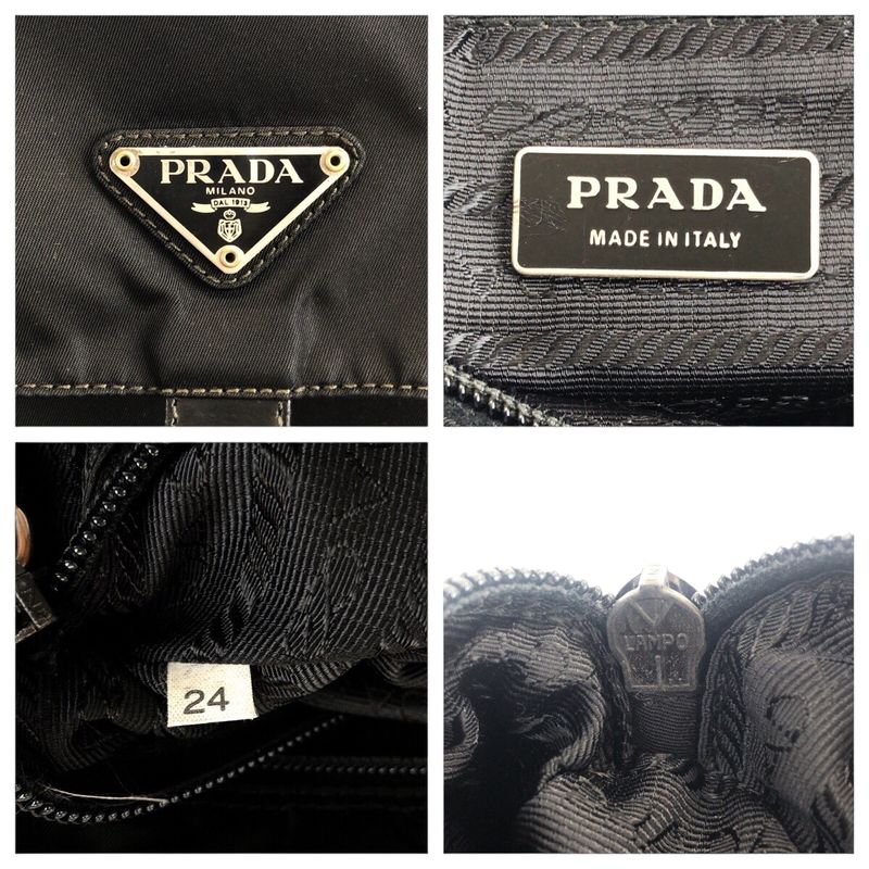 Prada Tessuto Triangle Logo Plate Black Silver Hardware Shoulder Bag Messenger