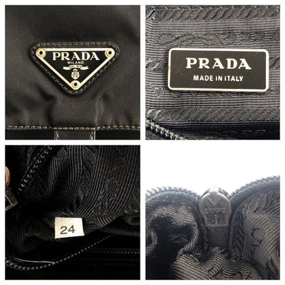 Prada Tessuto Triangle Logo Plate Black Silver Hardware Shoulder Bag Messenger