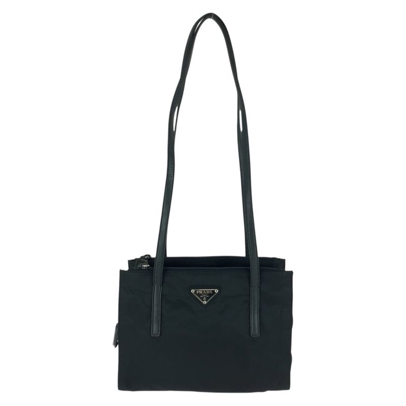 Prada Tessuto Triangle Logo Plate Black Silver Hardware Nylon/leather Shoulder