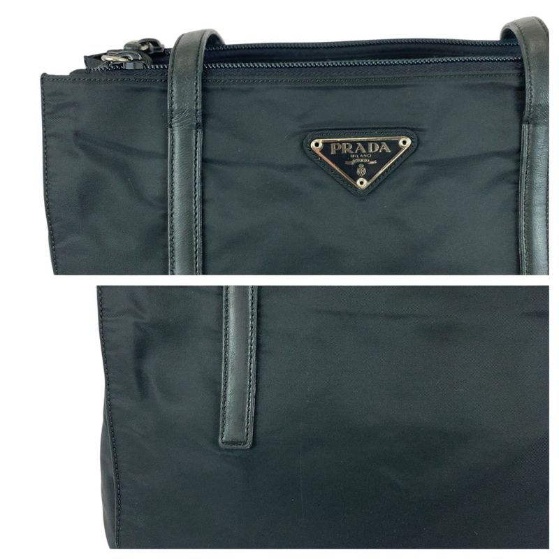 Prada Tessuto Triangle Logo Plate Black Silver Hardware Nylon/leather Shoulder