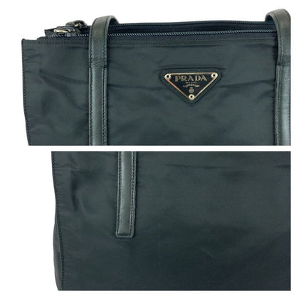 Prada Tessuto Triangle Logo Plate Black Silver Hardware Nylon/leather Shoulder